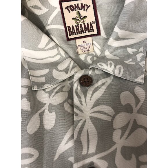 VTG Tommy Bahama Hawaiian Shirt Men Medium M Camp 100% Silk Herringbone Aloha - Picture 3 of 7